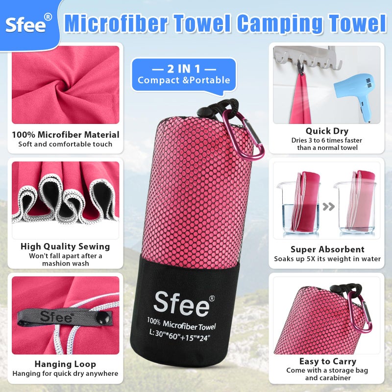 Sfee 2 Pack Microfiber Travel Towel, Quick Dry Towel Camping Towel Large Beach Towel Super Absorbent Compact Lightweight Sports Gym Towels for Gym, Hiking, Pool, Backpacking, Bath, Yoga - Image 2